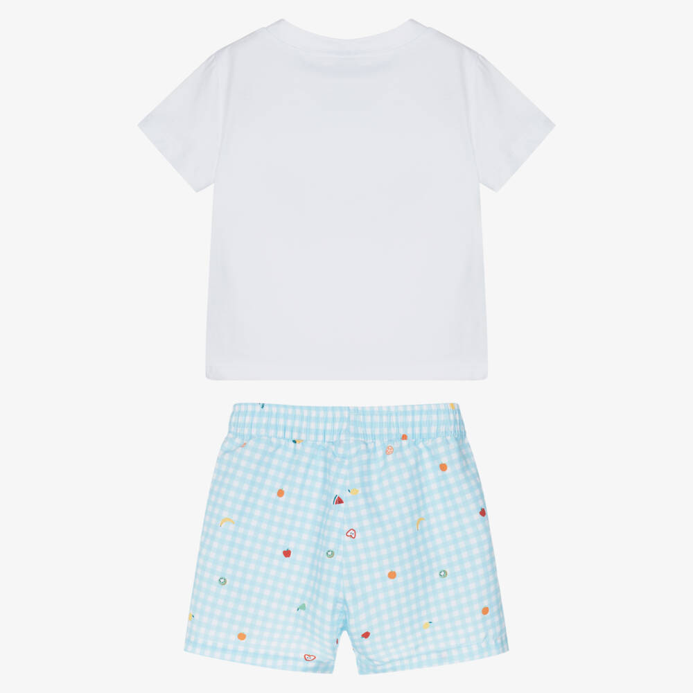 Monnalisa-Boys White Jersey Top & Blue Fruit Print Swim Shorts Set | Childrensalon Outlet