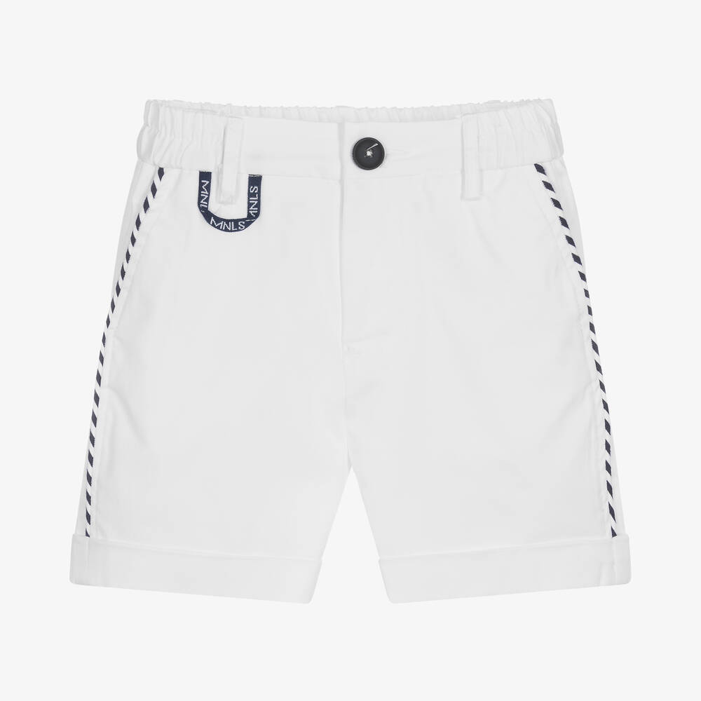Monnalisa - Boys White & Navy Blue Stripe Shorts | Childrensalon