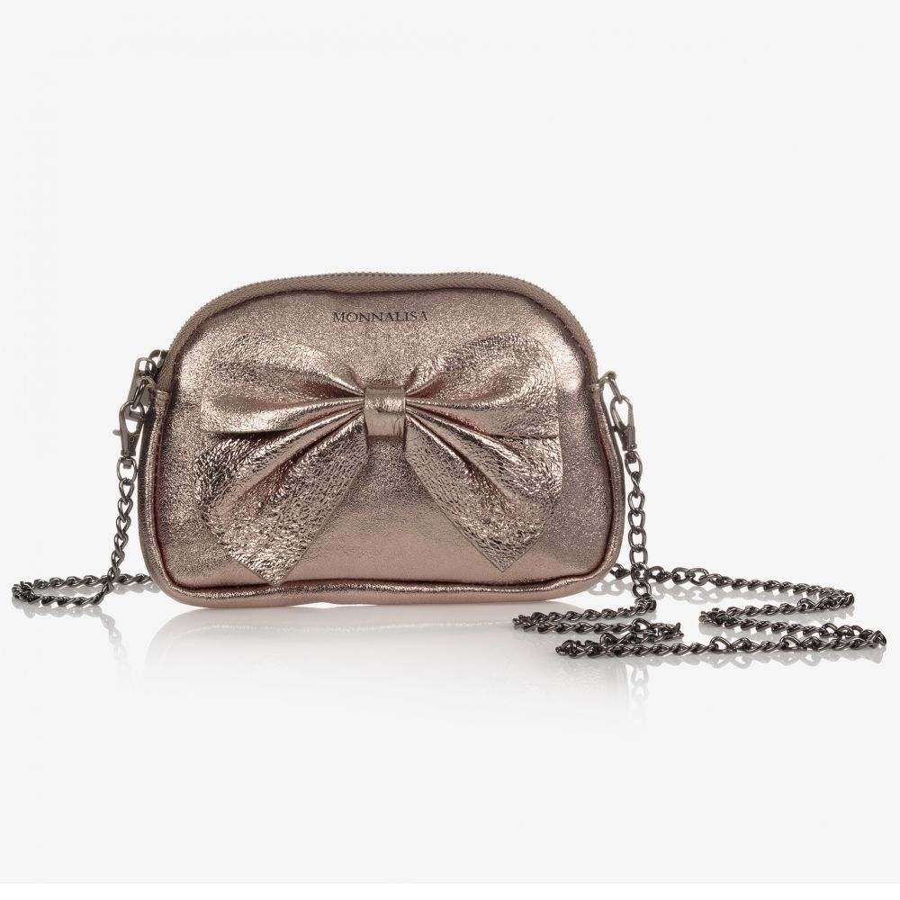 Monnalisa - Bronze Leather Bow Bag (18cm) | Childrensalon