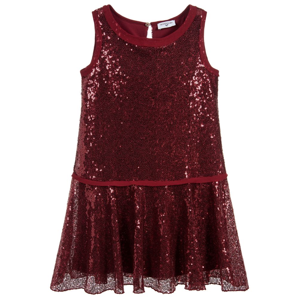 Monnalisa - فستان  ترتر لون أحمر برعندي  | Childrensalon