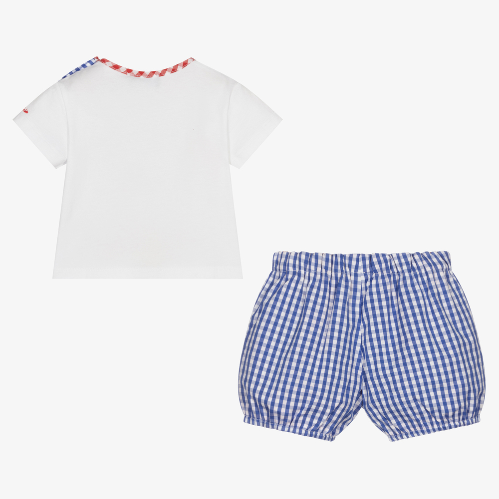 Monnalisa-طقم شورت قطن لون أزرق وأبيض وأحمر للمواليد | Childrensalon Outlet