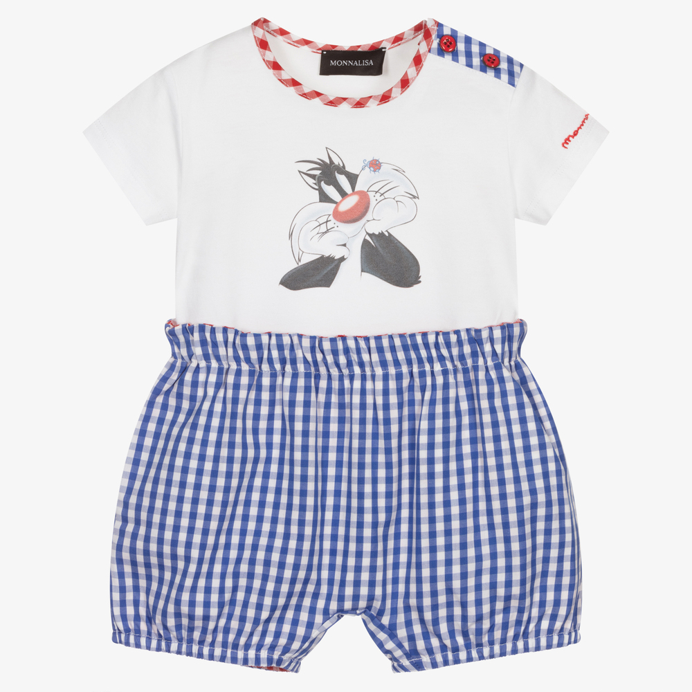 Monnalisa - Check Cotton Baby Shorts Set | Childrensalon