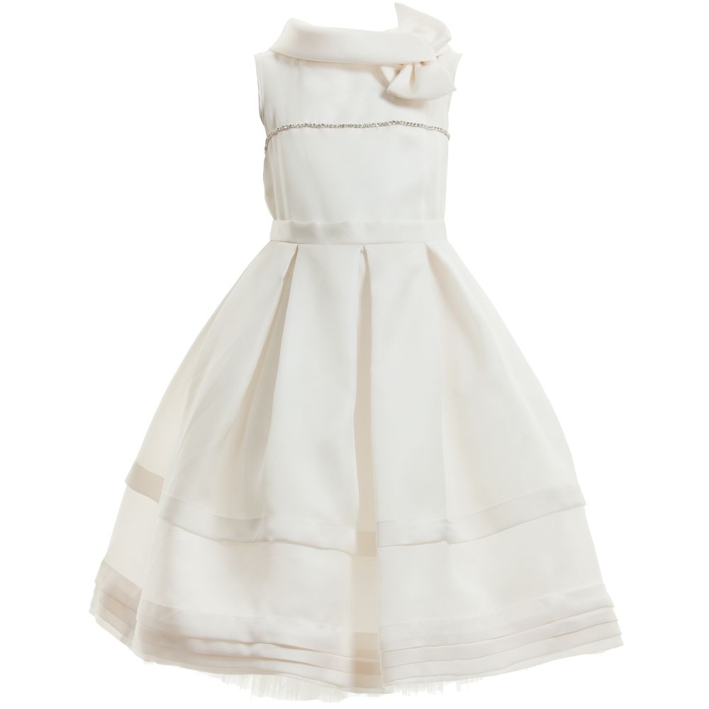 Monnalisa Chic - Couture Cream Satin Dress with Diamanté Trim | Childrensalon