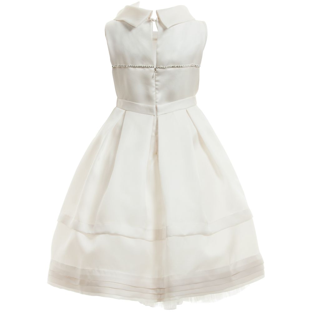 Monnalisa Chic-Couture Cream Satin Dress with Diamanté Trim | Childrensalon Outlet