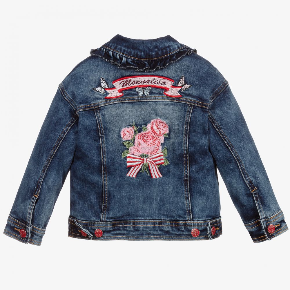 Monnalisa-جاكيت قطن دنيم لون أزرق داكن للبنات | Childrensalon Outlet