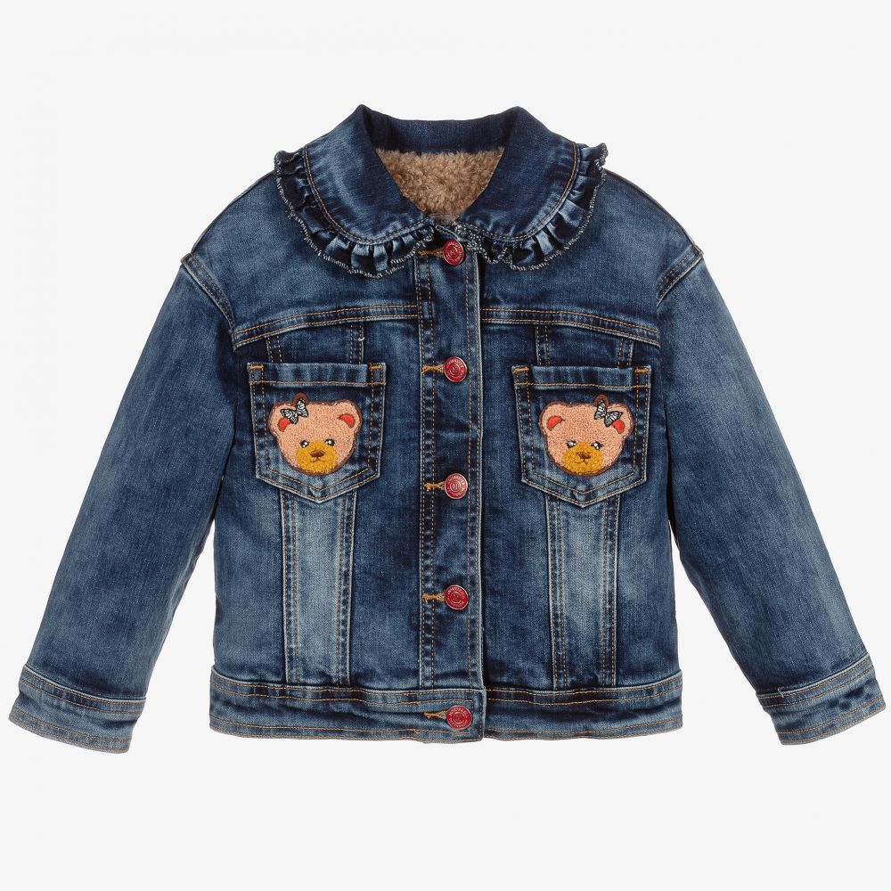 Monnalisa - Dark Blue Denim Bear Jacket | Childrensalon