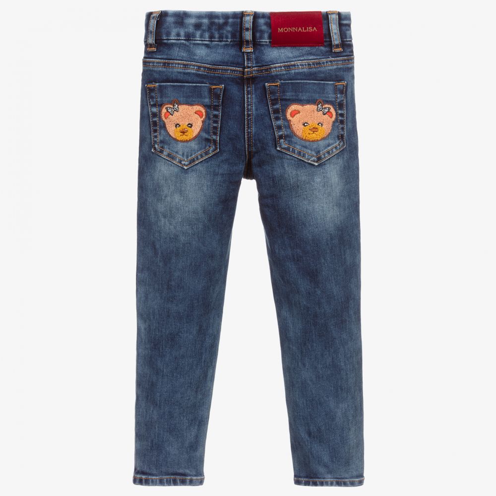 Monnalisa-Dark Blue Denim Bear Jeans | Childrensalon Outlet