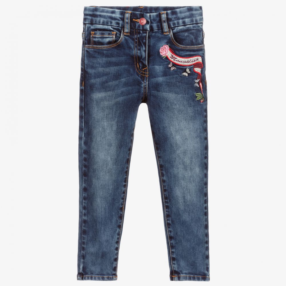 Monnalisa - Dark Blue Denim Bear Jeans | Childrensalon