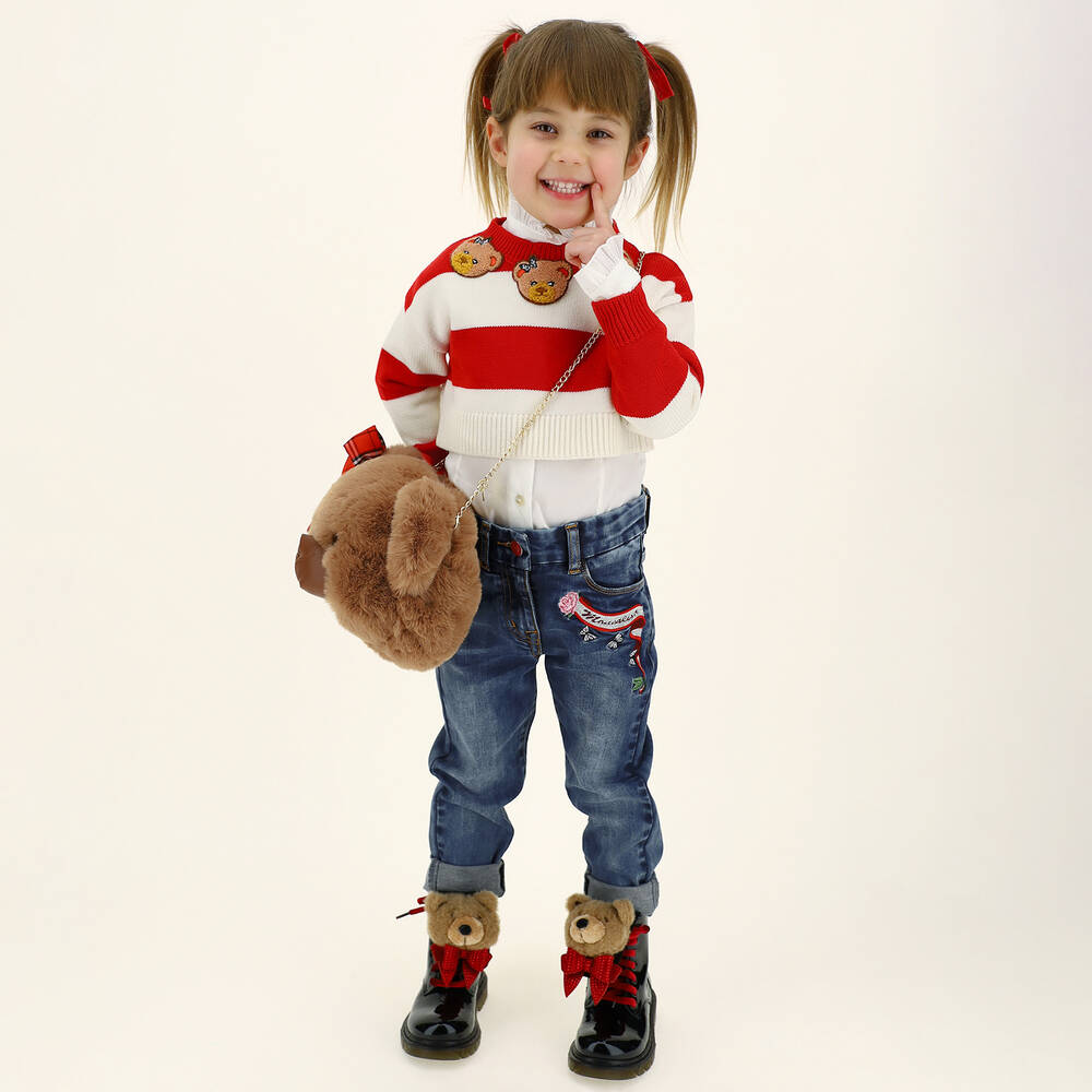 Monnalisa-Dark Blue Denim Bear Jeans | Childrensalon Outlet