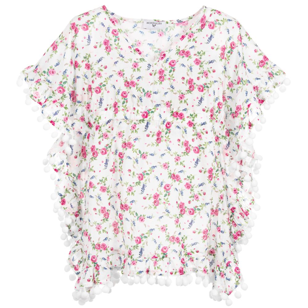 Monnalisa-Floral Cotton Beach Kaftan | Childrensalon Outlet