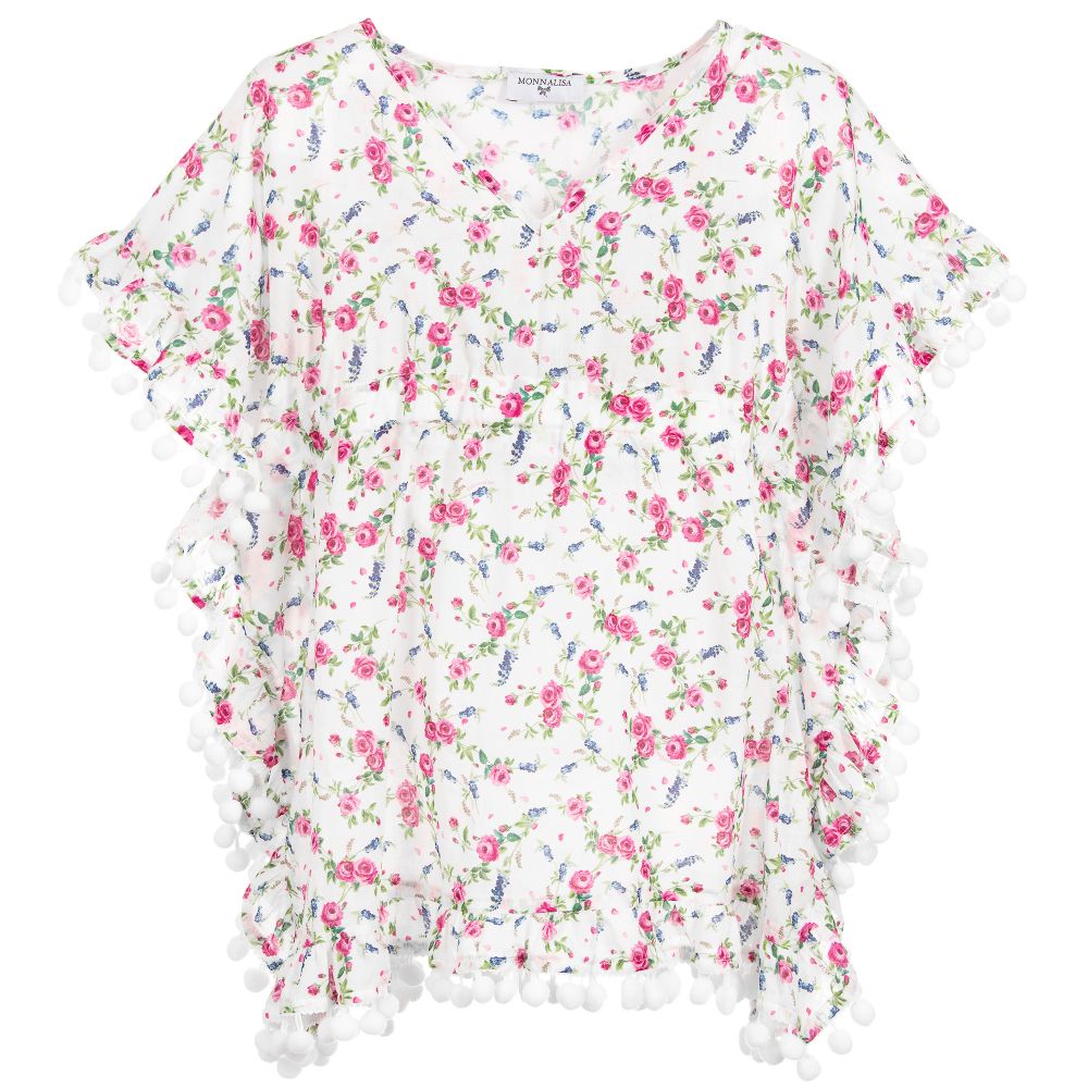 Monnalisa - Floral Cotton Beach Kaftan | Childrensalon