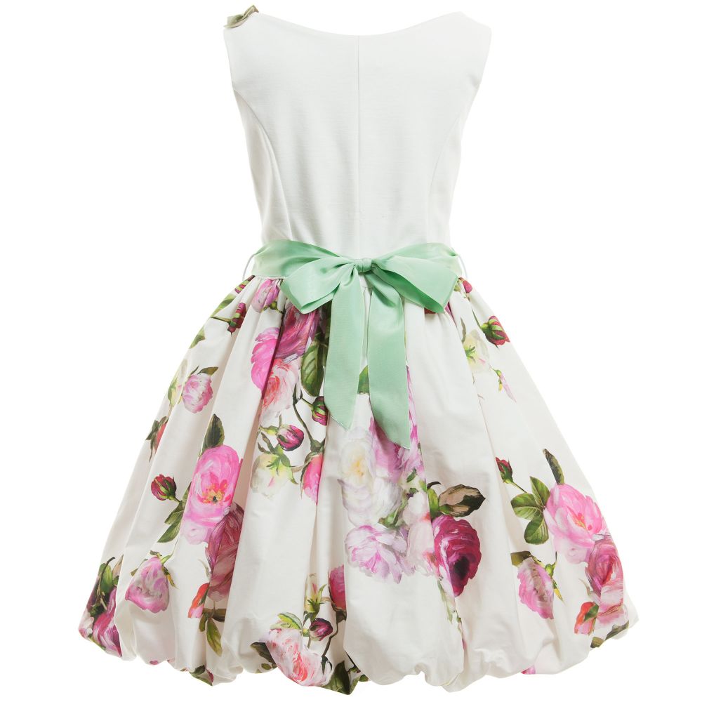 Monnalisa Chic-Floral Dress with Rose Corsage & Sash | Childrensalon Outlet