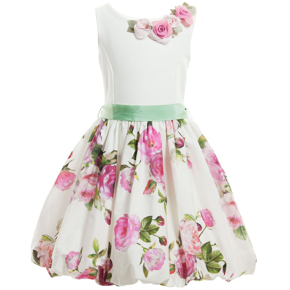 Monnalisa Chic - Floral Dress with Rose Corsage & Sash | Childrensalon