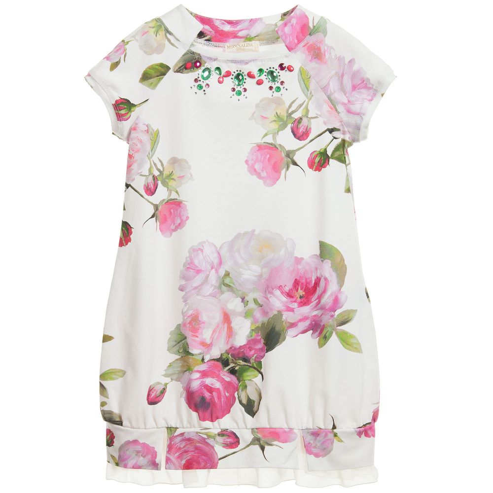 Monnalisa Шик-Floral Jersey Dress with Jewels | Childrensalon Outlet