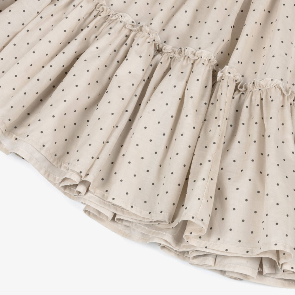 Monnalisa-Girls Beige & Black Polka Dot Ruffle Dress | Childrensalon Outlet