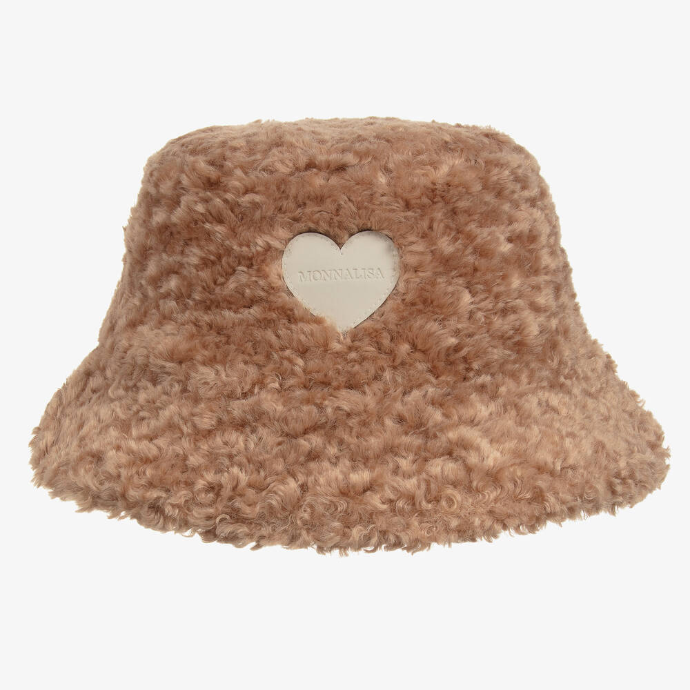 Monnalisa - Girls Beige Borg Bucket Hat | Childrensalon