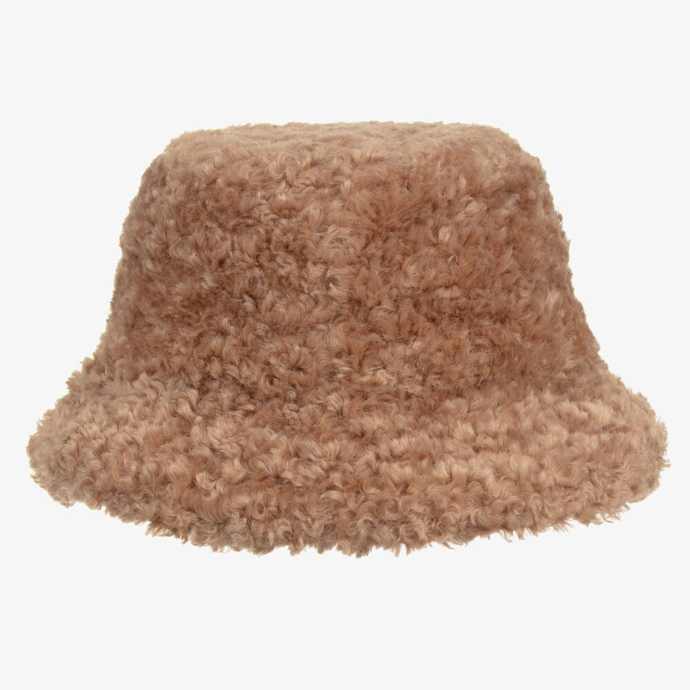 Monnalisa-Girls Beige Borg Bucket Hat | Childrensalon Outlet