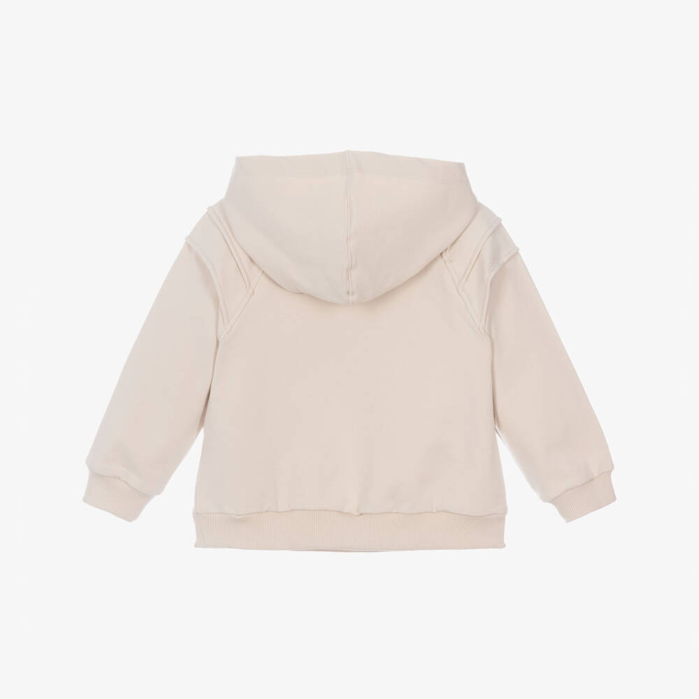 Monnalisa-Girls Beige Cotton Hoodie with Diamanté Dog Motif | Childrensalon Outlet