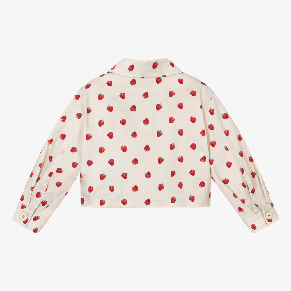 Monnalisa-Girls Beige Cotton Strawberry Jacket | Childrensalon Outlet