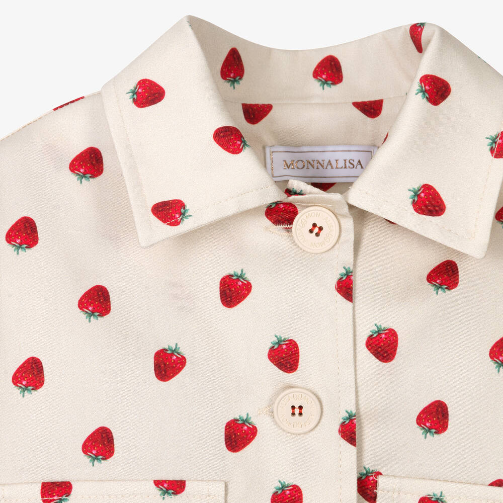 Monnalisa-Girls Beige Cotton Strawberry Jacket | Childrensalon Outlet