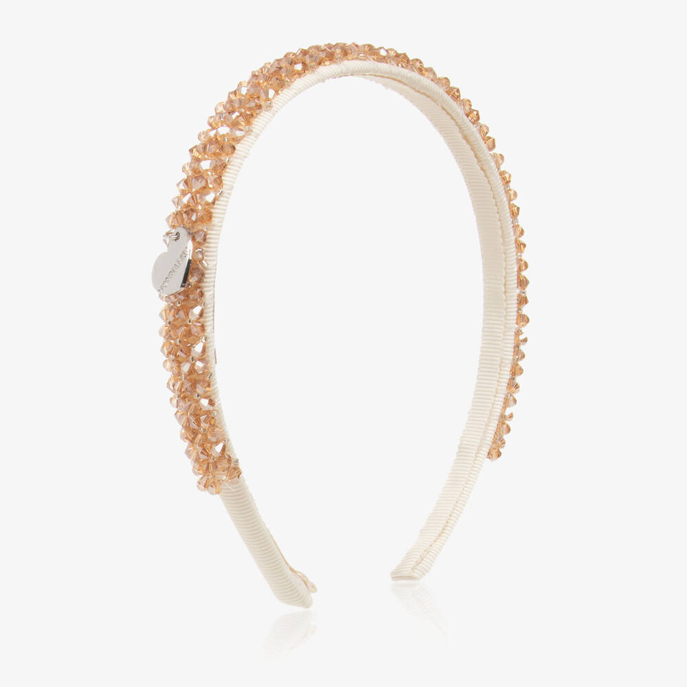 Monnalisa - Girls Beige Crystal Hairband | Childrensalon