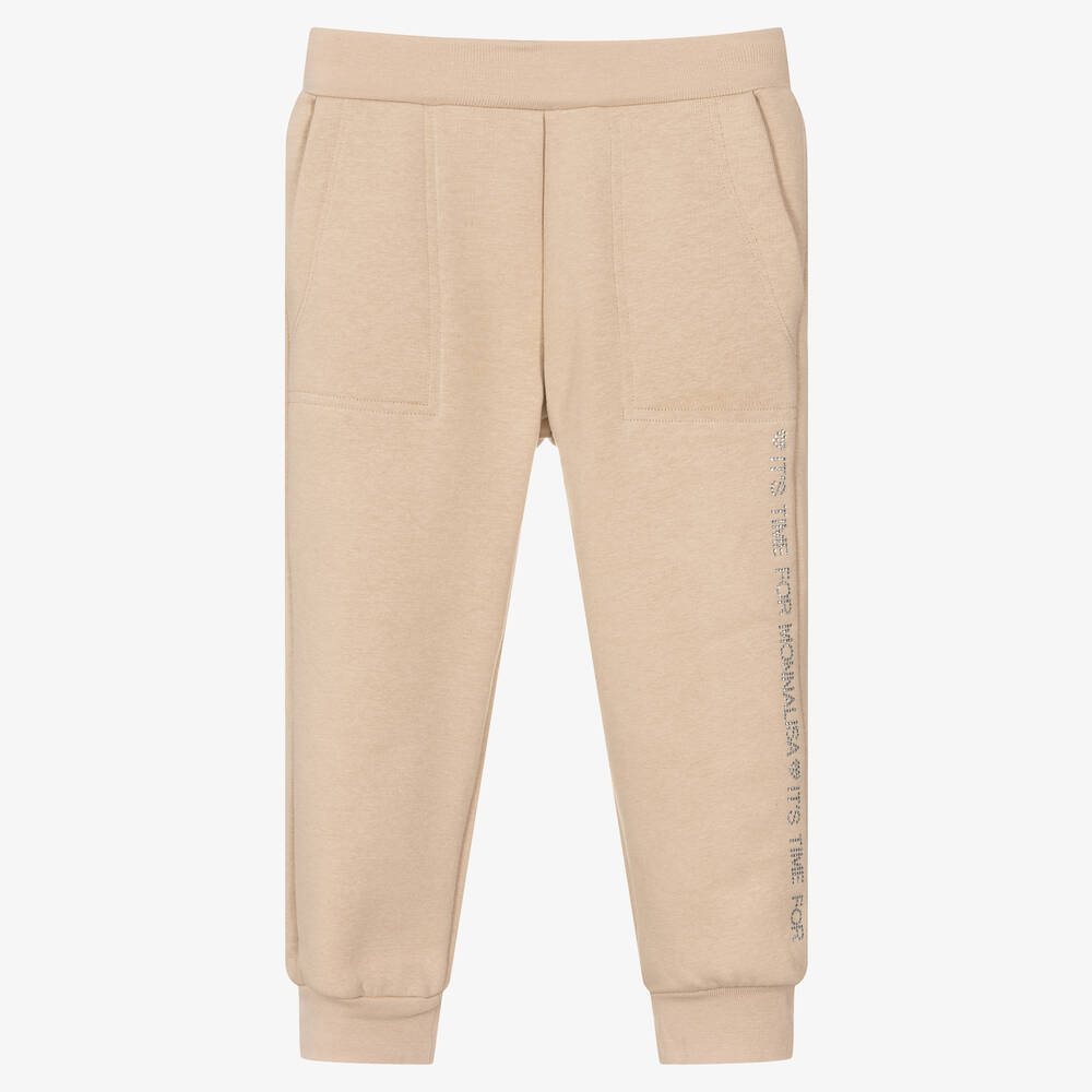 Monnalisa - Girls Beige Diamanté Joggers | Childrensalon