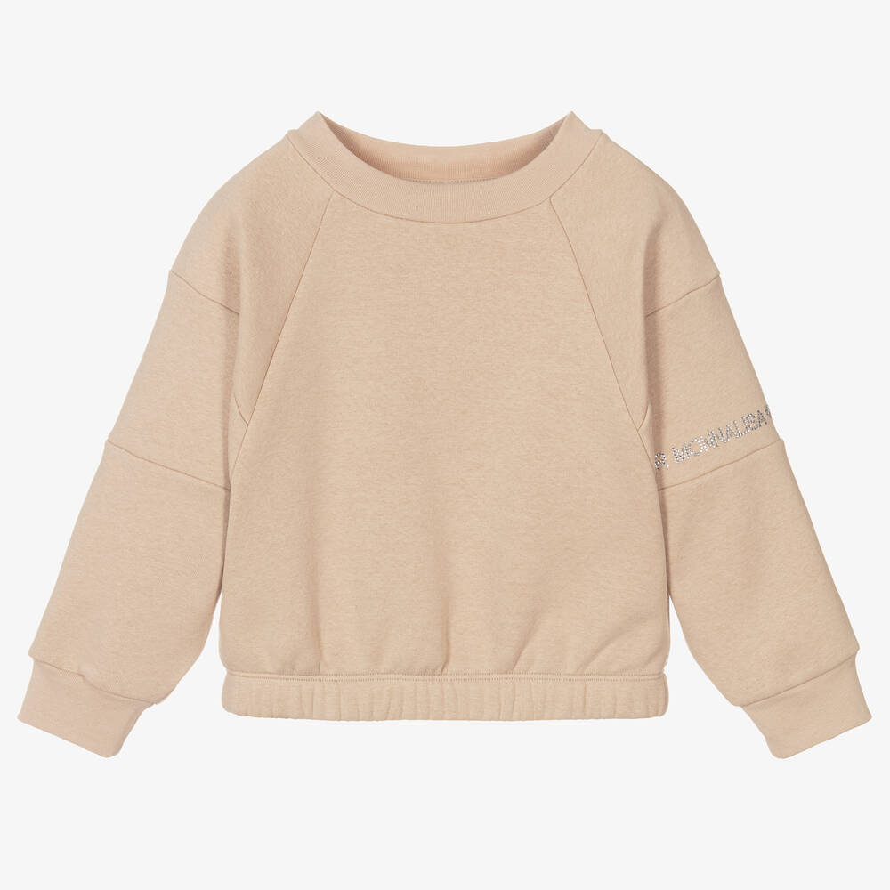 Monnalisa - Girls Beige Diamanté Sweatshirt | Childrensalon