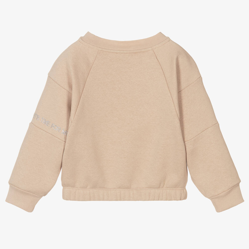 Monnalisa-Бежевый свитшот со стразами для девочек | Childrensalon Outlet