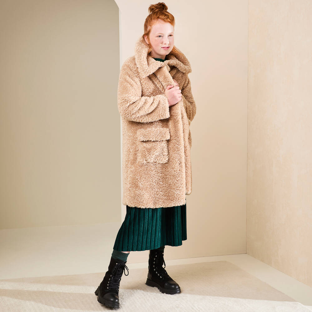 Monnalisa-معطف تيدي فليس لون بيج للبنات | Childrensalon Outlet