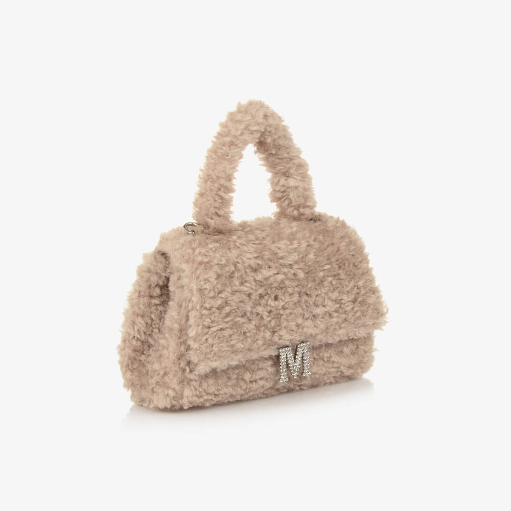 Monnalisa-Girls Beige Furry Handbag 22cm | Childrensalon Outlet