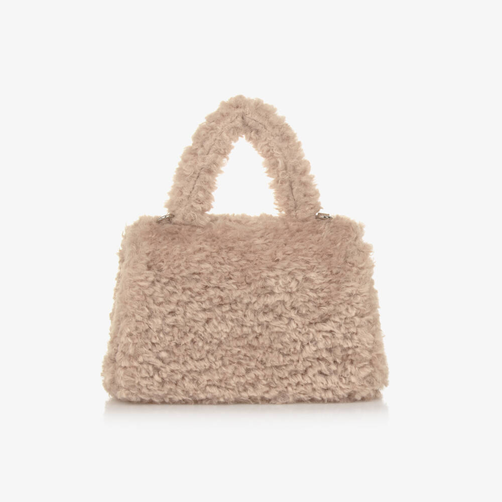 Monnalisa-Girls Beige Furry Handbag 22cm | Childrensalon Outlet