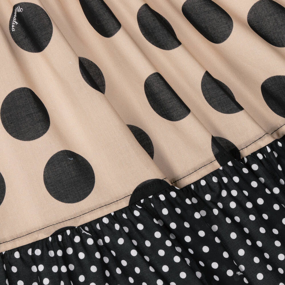 Monnalisa-Girls Beige Polka Dot Cotton Dress | Childrensalon Outlet