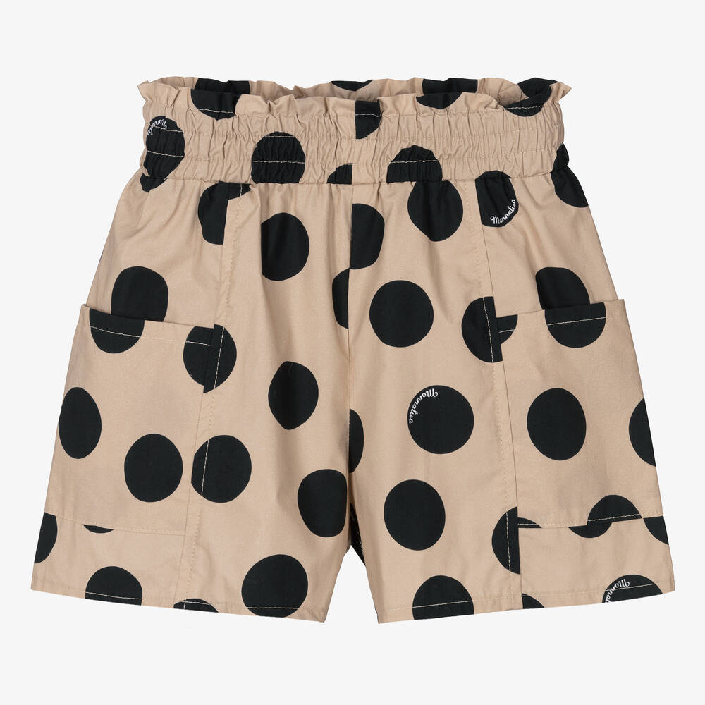 Monnalisa - Short beige en coton à pois fille | Childrensalon