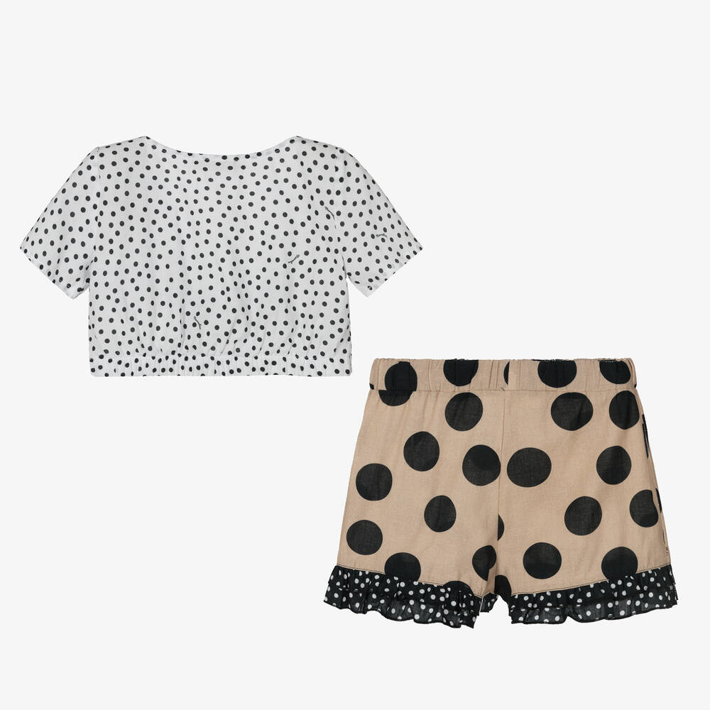 Monnalisa-Топ в горошек и бежевые шорты из хлопка | Childrensalon Outlet