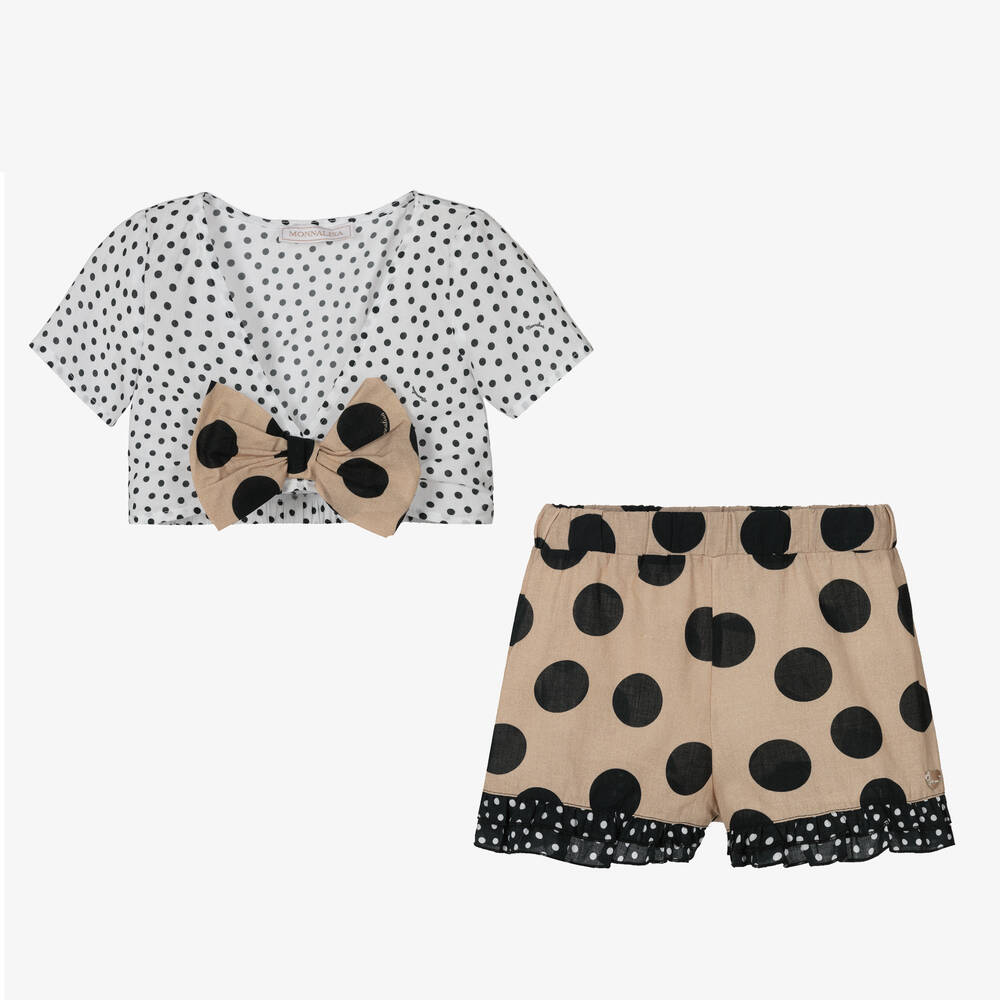 Monnalisa-Топ в горошек и бежевые шорты из хлопка | Childrensalon Outlet