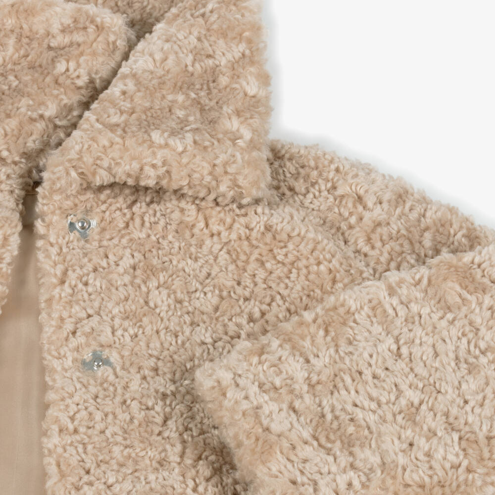 Monnalisa-Girls Beige Sherpa Fleece Jacket | Childrensalon Outlet