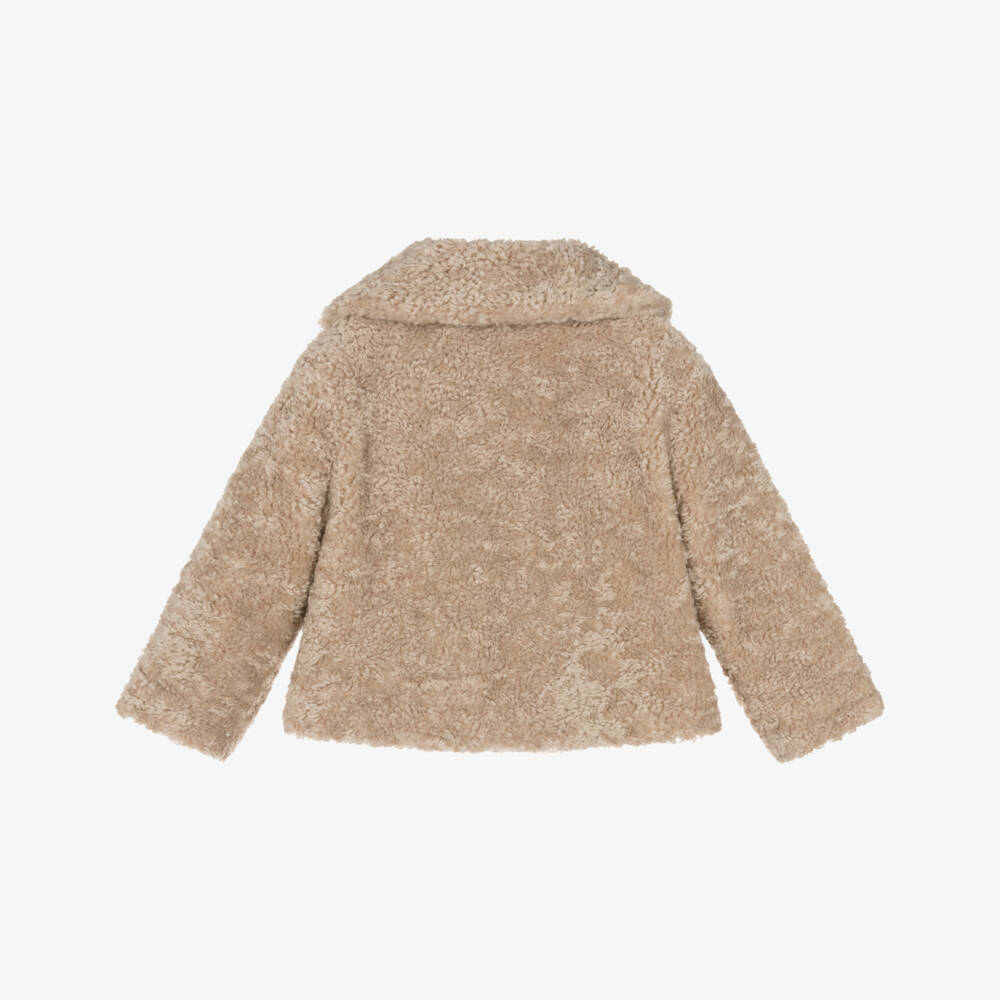 Monnalisa-Girls Beige Sherpa Fleece Jacket | Childrensalon Outlet