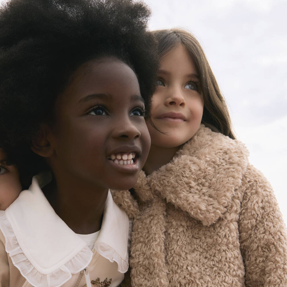 Monnalisa-Girls Beige Sherpa Fleece Jacket | Childrensalon Outlet
