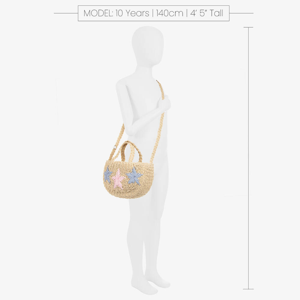 Monnalisa-Girls Beige Star Straw Bag (30cm) | Childrensalon Outlet