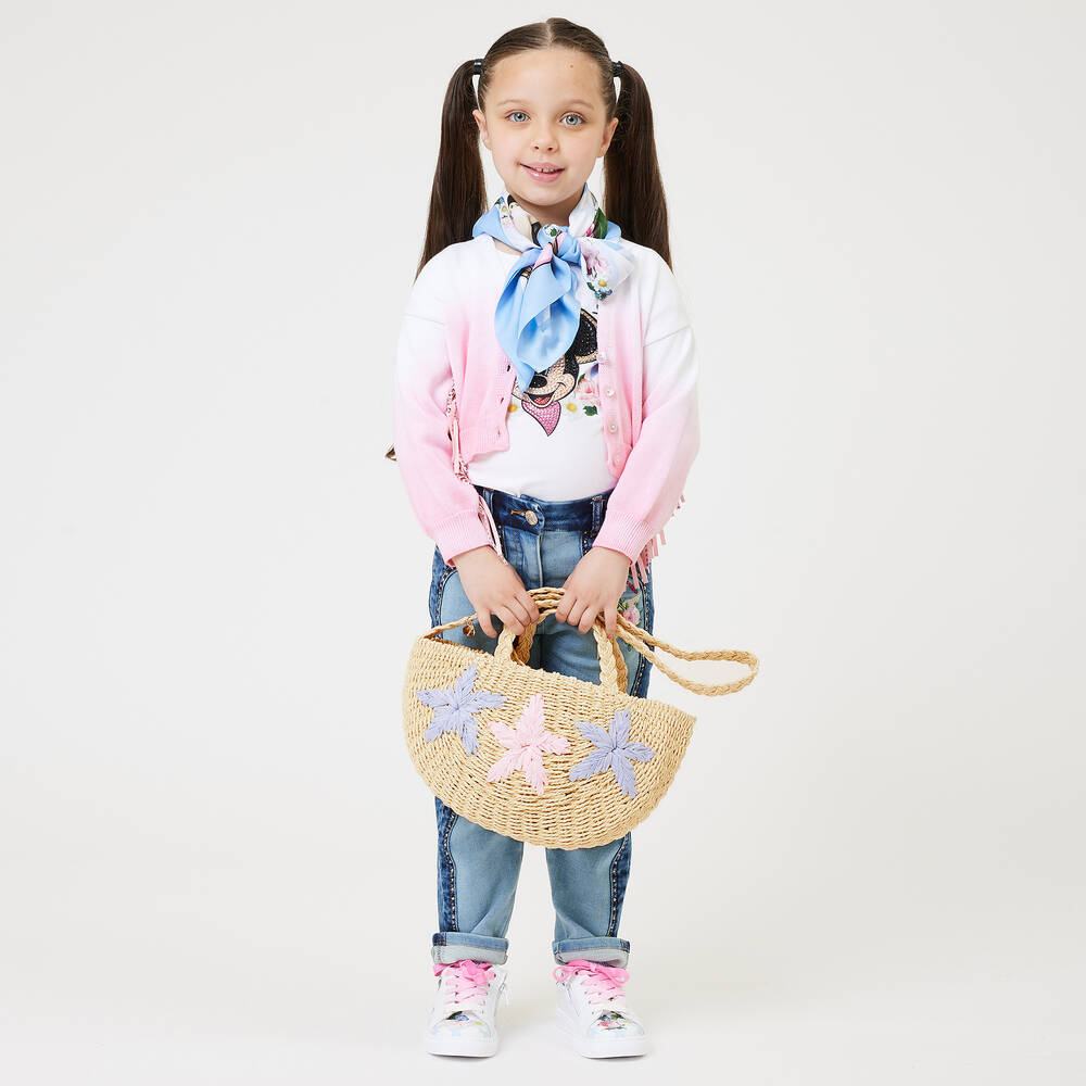 Monnalisa-Girls Beige Star Straw Bag (30cm) | Childrensalon Outlet
