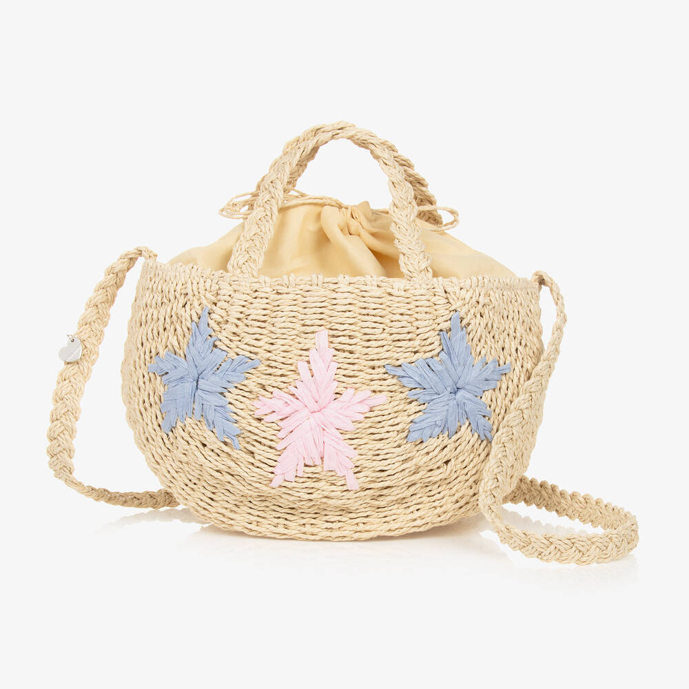 Monnalisa-Girls Beige Star Straw Bag (30cm) | Childrensalon Outlet