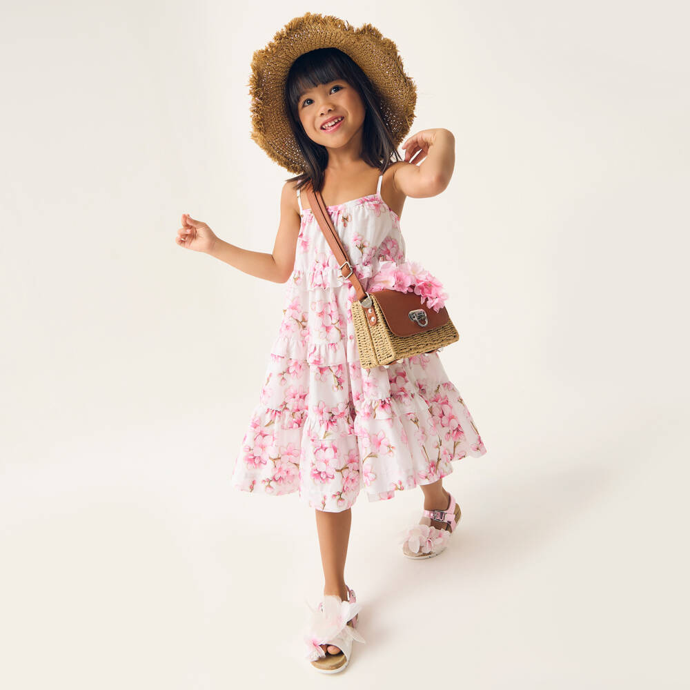 Monnalisa-Girls Beige Straw Blossom Handbag | Childrensalon Outlet