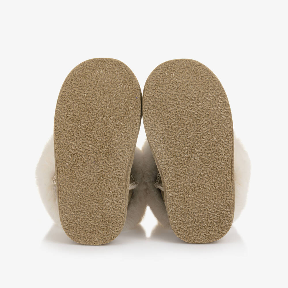 Monnalisa-Girls Beige Suede Leather Bow Boots with Faux Fur Trim | Childrensalon Outlet