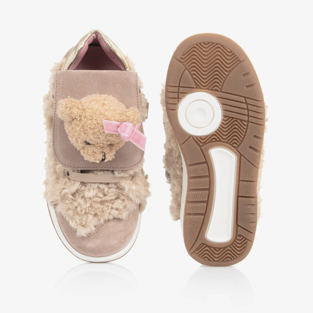 Monnalisa-Girls Beige Teddy Bear Shoes | Childrensalon Outlet