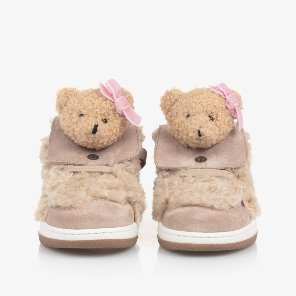 Monnalisa-Girls Beige Teddy Bear Shoes | Childrensalon Outlet