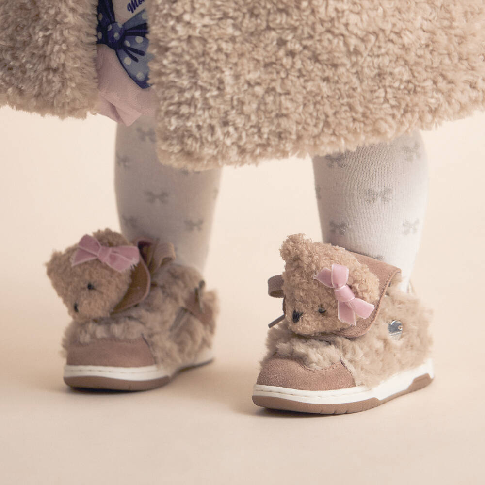 Monnalisa-Girls Beige Teddy Bear Shoes | Childrensalon Outlet