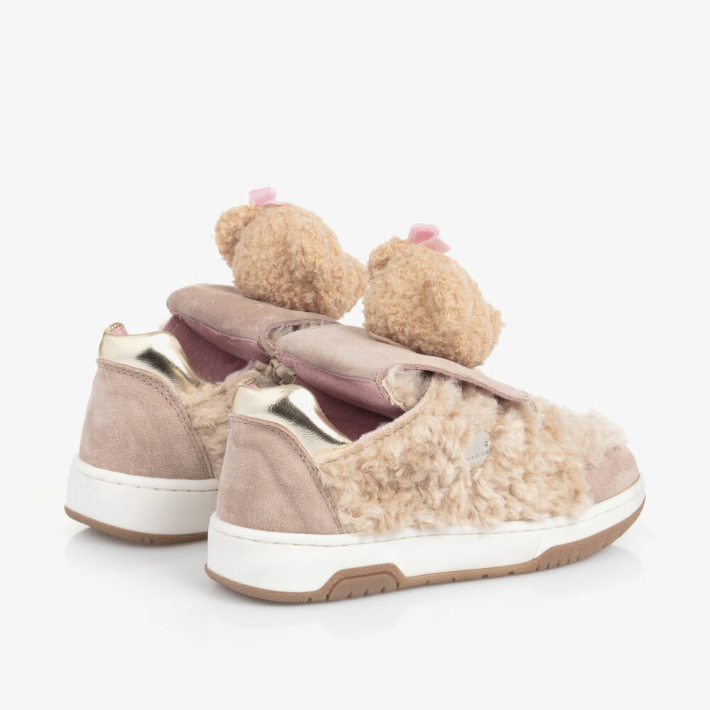 Monnalisa-Girls Beige Teddy Bear Shoes | Childrensalon Outlet