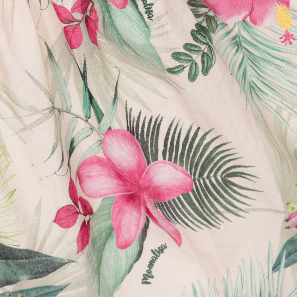 Monnalisa-Girls Beige Tropical Floral Cotton Dress | Childrensalon Outlet