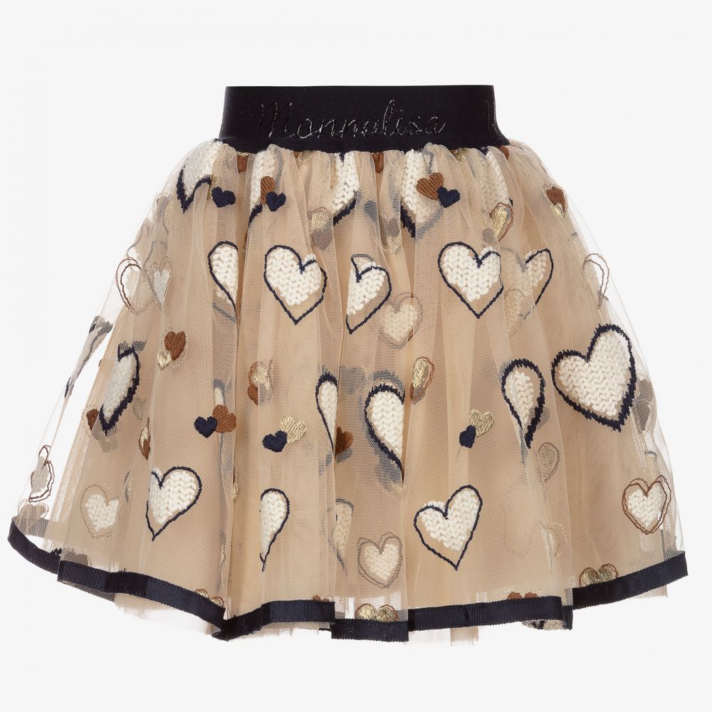 Monnalisa - Girls Beige Tulle Heart Skirt | Childrensalon