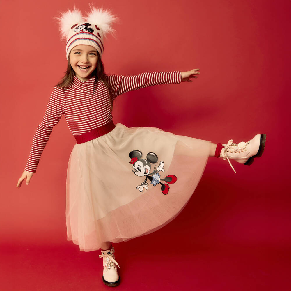 Monnalisa-Girls Beige Tulle Minnie Skirt | Childrensalon Outlet